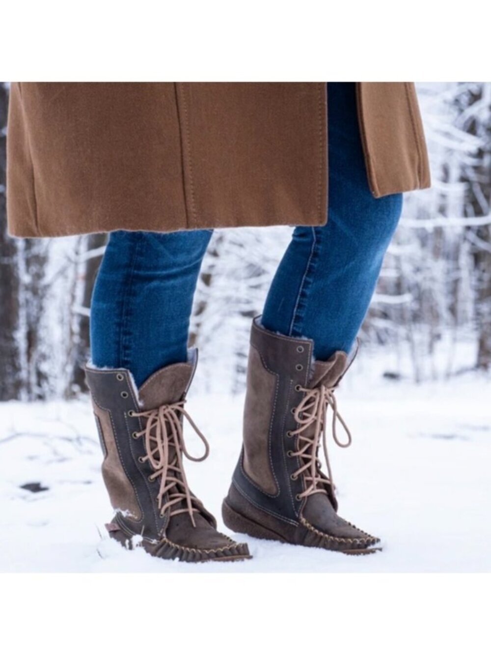 Laurentian Chief Brown Leather Sheepskin Mid-Calf Snowshoe Mukluks Women's Sz 11 - Picture 6 of 15